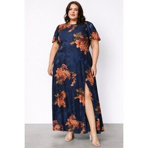 Baltic Born Colina Maxi Dress Size 1XL Navy Floral Side Slit NO BELT Wedding